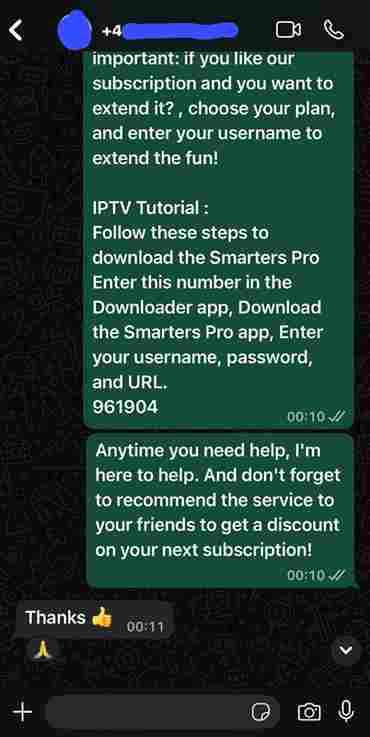 Customer support conversation about IPTV installation