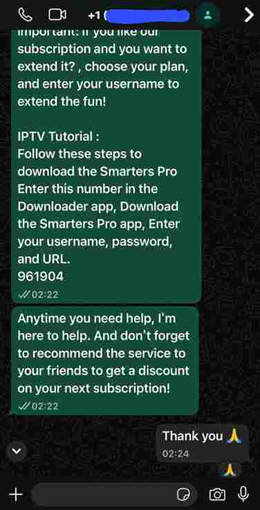 Customer testimonial about IPTV setup assistance