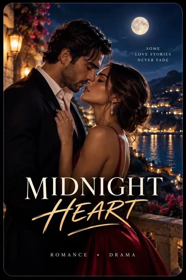 Midnight Heart romance movie poster featuring a couple at night