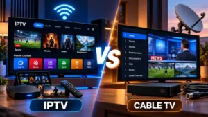 IPTV vs Cable TV comparison on modern television and streaming devices